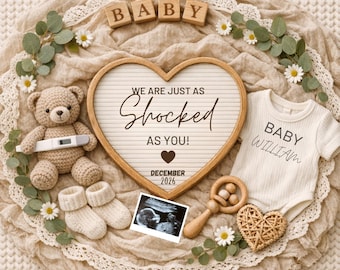 Pregnancy Announcement with Test, Gender Neutral Baby, Digital Baby Announcement, Editable Template, Instant Download, Custom Baby Reveal