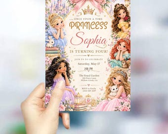 Princess Birthday Invitation Template, Editable Canva, Fairytale Birthday Invited, Watercolor Royal Princess Party Invitation
