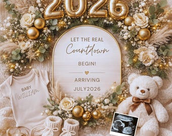 New Year Baby Announcement Digital Template 2026 Countdown, January Pregnancy Reveal, Editable Canva Pregnancy Announcement Sign