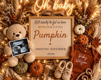 Fall Pregnancy Announcement Digital Little Pumpkin Pregnancy Announcement Gender Neutral Social Media Reveal  Canva Template Social Media