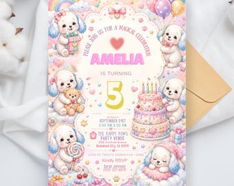 Kitty and Friends Birthday Invitation Digital  Template, Cute Cat Birthday Party Invite, Editable Kitten Theme, Cat Birthday Invite