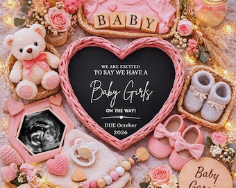Baby Girl Pregnancy Announcement | Due In April 2026 March May | Digital Template | Baby Girl Reveal |  Pink Baby Shower | its a girl |