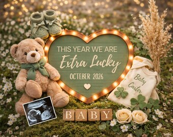 St Patrick’s Day Pregnancy Announcement Template, Lucky Charm Baby Reveal, Editable Canva Social Media Announcement, Octeber Due Date