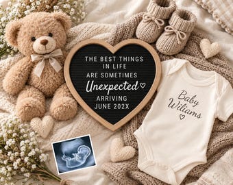 Unerwartete Schwangerschaftsverkündung, Vorlage für die Baby-Enthüllung, neutrale Baby-Enthüllung, bearbeitbare Canva-Vorlage, Boho-Schwangerschaftsverkündung