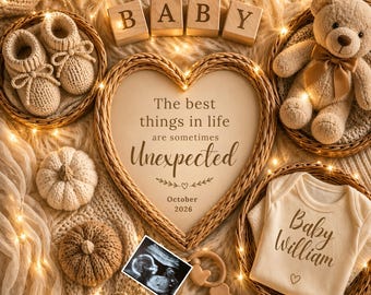 Unexpected Pregnancy Announcement | Second Baby Reveal | Neutral Minimal Photo | Secret Coming Soon | Funny Pregnancy Reveal | October Baby