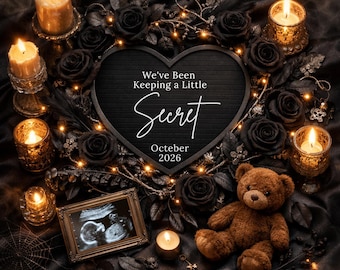Little Secret Pregnancy Announcement  Digital Pregnancy Social Media Reveal Editable Template Canva Halloween Pregnancy Annoucement