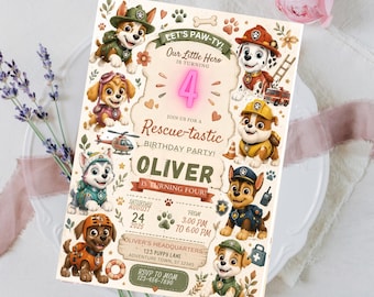 Editable Paw-ty Birthday Invitation Templete, Puppy Party Invite, Editable Canva Cards , Kids Birthday Party Invitation ,Digital Download