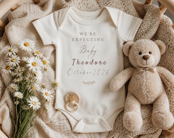 Neutral Pregnancy Reveal | Baby Announcement |  We’re Expecting Crib Reveal | Editable Canva Template