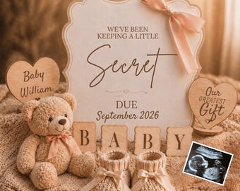 Boho Pregnancy Announcement Template, Ultrasound Reveal, Neutral Fall Due September, Teddy Bear Theme, Keeping a Secret Surprise