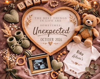 Unexpected Pregnancy Announcement Template | Baby Coming Soon | Neutral Rustic Baby Reveal | October 2026 Baby | Mom & Dad Surprise