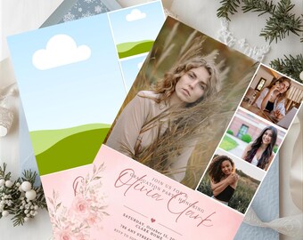 Pink Graduation Photo Announcement Senior |  Invite Grad Invitation Class of 2026  |  Modern Minimal Digital Download | Grad announcement