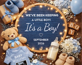 Baby Boy Pregnancy Announcement Editable Digital Template Due July 2026, Little Brother on the way, Its A Boy Gender Reveal on Social Media