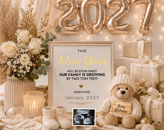 New Year 2027 Pregnancy Announcement Template, January Baby Reveal, New Years Social Media , January Pregnancy Reveal Editable Canva