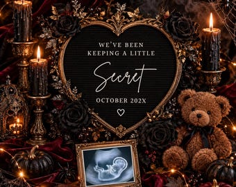 Little Secret Pregnancy Announcement Pregnancy Social Media Reveal Editable Template Canva  Halloween Pregnancy Annoucement Digital