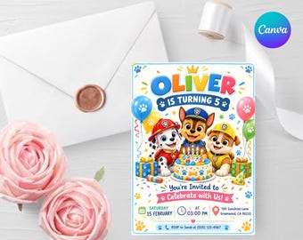 Puppy Rescue Birthday Invitation Template, Editable Canva Kids Party Invite, Cute Dog Birthday Printable, Boys Girls Instant Download