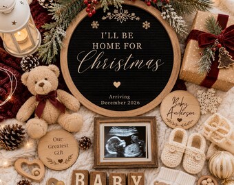 Christmas Pregnancy Announcement Template, I'll Be Home For Christmas Baby Reveal, Editable Canva Pregnancy Announcement, Digital Download