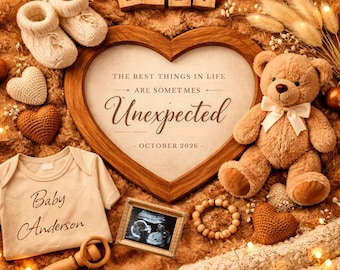 Unexpected Pregnancy Announcement Template – Neutral Minimal Baby Reveal, 2nd Child Coming Soon, October Baby, Funny Secret Reveal