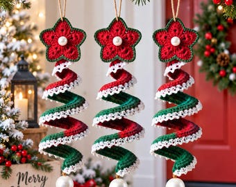 Modèle de décoration de Noël en spirale au crochet, décoration d'étoile facile à suspendre, téléchargement PDF instantané pour débutants