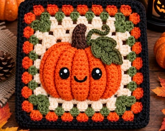 Modèle de carré citrouille au crochet, modèle de grand-mère au crochet pour Halloween, modèle de citrouille au crochet