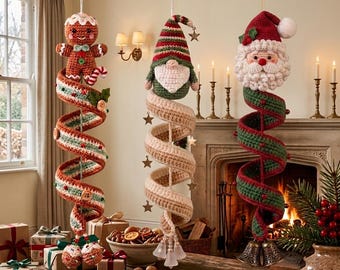 Modèle de crochet pour une décoration de Noël en spirale, Père Noël, gnome et pain d'épice à suspendre, décoration pour sapin de Noël, PDF