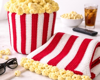 Popcorn Eimer Decke Häkelanleitung PDF | Movie Night Korb + Passende Decke