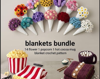 Flower Bouquet Blanket Crochet Pattern, flower bouquet blanket, crochet pattern bundle, 16in1, crochet blanket pattern