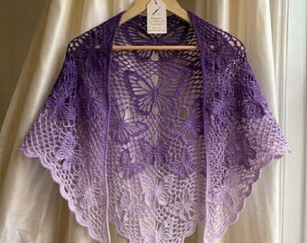 Modèle de châle en dentelle papillon monarque au crochet | Bord festonné triangulaire ombré (Téléchargement PDF)