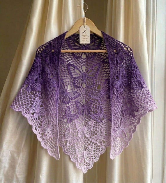 Monarch Butterfly Lace Shawl Crochet Pattern | Ombré Triangle Scalloped Edge (PDF Download)