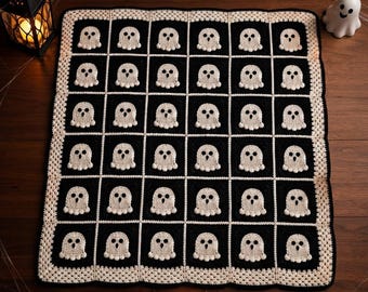 Modèle de carré au crochet « Grand-mère fantôme », modèle de grand-mère au crochet pour Halloween, modèle de couverture pour bébé au crochet