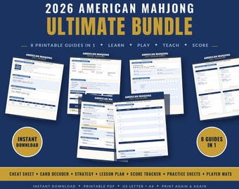 Aide-mémoire de Mahjong 2026 à imprimer, Décodeur de cartes de Mahjong américain, Guide du débutant, Plan de leçon