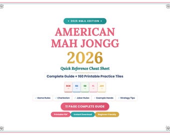 Aide-mémoire de mahjong, guide imprimable des règles du NMJL 2026, carte de référence pour débutants en tuiles d'entraînement PDF