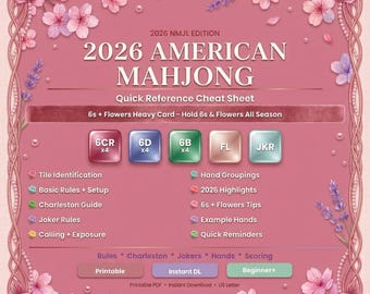 Aide-mémoire de mahjong, carte imprimable de référence rapide NMJL américain 2026, règles du guide pour débutant PDF