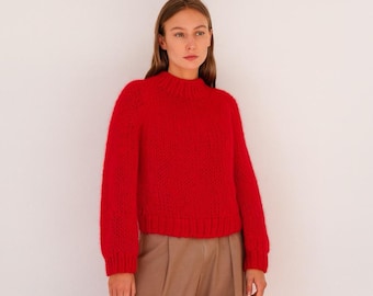 Hand Knit Alpaca Mohair Sweater: Women's Oversized Cropped Jumper