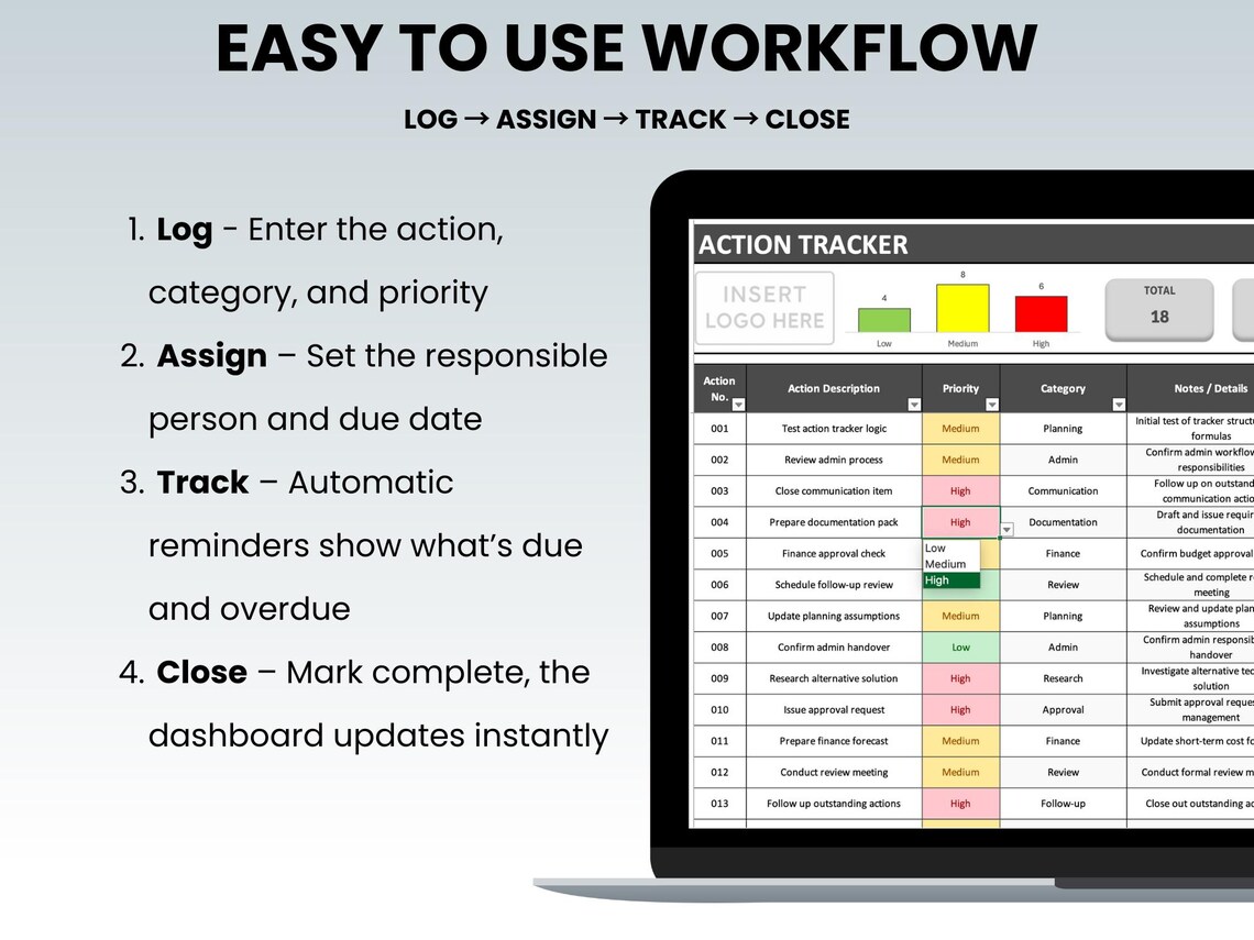 Action Tracker Excel Template With Automated Task, Priority & Due Date ...