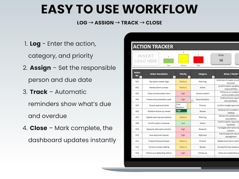 Action Tracker Excel Template With Automated Task, Priority & Due Date ...