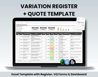 Variatieregister en offertesjabloon (Excel) | Wijzigingslogboek | Formulier + dashboard | Spreadsheet voor projectbeheer