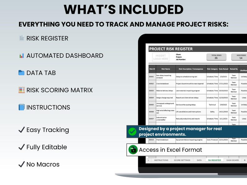 Risk Assessment Excel Template | Automated Dashboard & Matrix ...