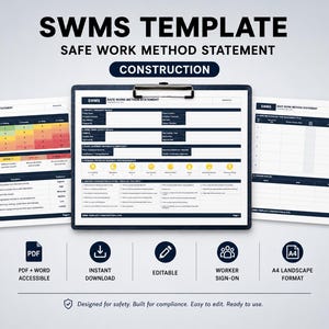SWMS-sjabloon | Veilige werkmethodeverklaring | Risicobeoordeling in de bouw | Naleving van Arbo-voorschriften | Bewerkbaar Word-document downloaden