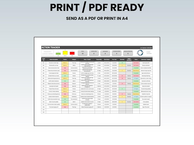 Action Tracker Excel Template With Automated Task, Priority & Due Date ...