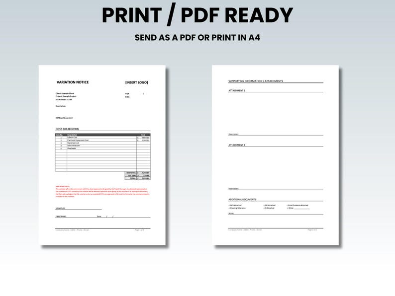 Variation Register & Quote Template (excel) | Change Orders Log | Form ...