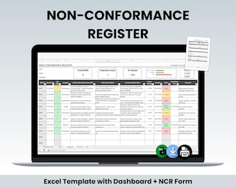 Non Conformance Register Excel Template | Corrective Action Log | NCR Report Form | Automated Dashboard