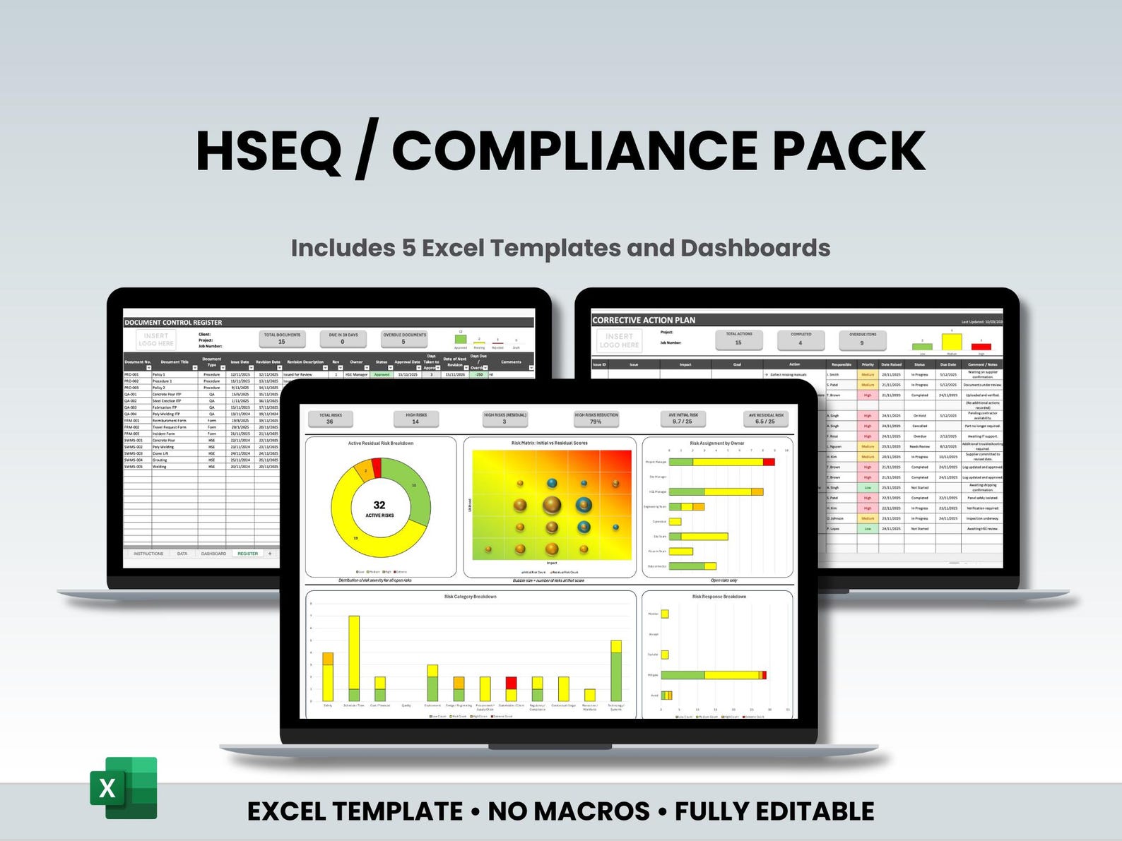 HSEQ Excel Templates Pack | Risk Register, Corrective Actions, NCR ...