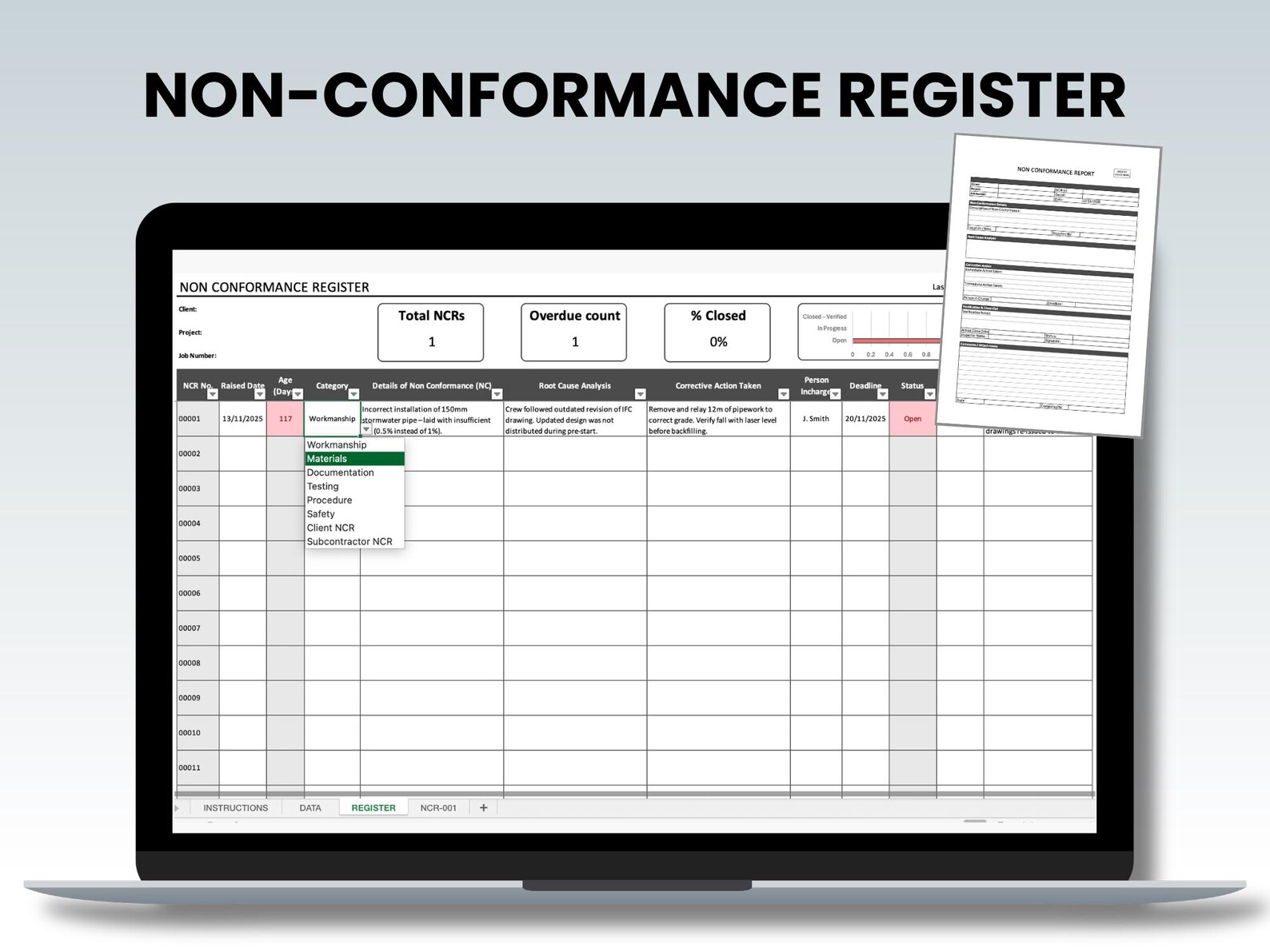 HSEQ Excel Templates Pack | Risk Register, Corrective Actions, NCR ...