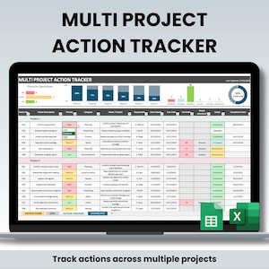 Multi Project Action Tracker | Excel & Google Sheets Project Management Spreadsheet | Task Register | Action Log | Digital Template Planner