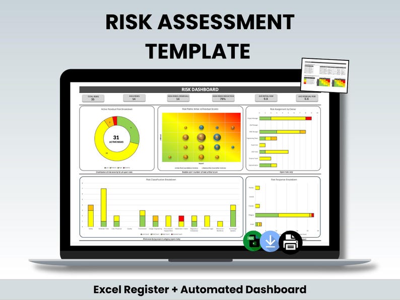 Automate Risk Register Risk Assessment Excel Template | Automated Dashboard & Matrix ...