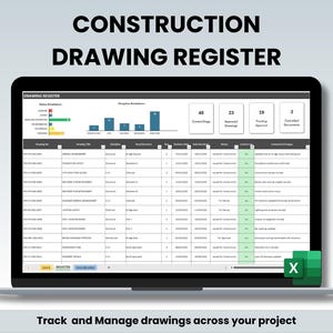 Register över konstruktionsritningar | Revisionslogg för Excel, Projektledning (digital nedladdning)