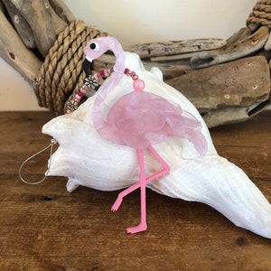 Pink Faux Beach Glass Flamingo Ornament: Beaded Beach Decor