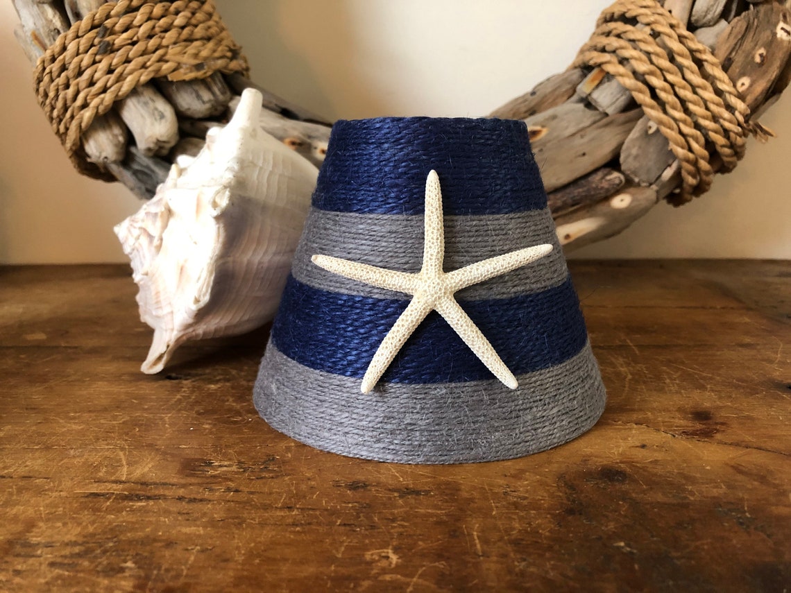 Beach House Decor jute Wrapped Navy and Gray Chandelier - Etsy