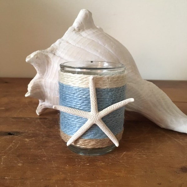 Beach Star Jute Wrapped Votive Candle Holder, Beach Wedding,Holiday Mantel Decor,Beach Christmas Decor