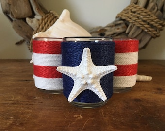 Patriotic Jute Wrapped Votive Candle Holder Set
